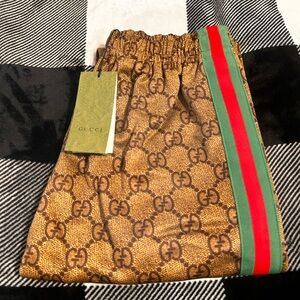 Gucci Brown Monogram Mini Skirt with Green-Red Web Stripe